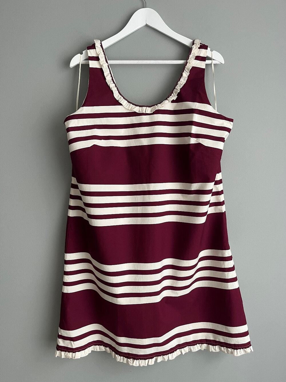 J.Crew NWT $148 Ruffle Trim Scoopneck Mini Dress Stripe XL CU779 Coasta Nautical